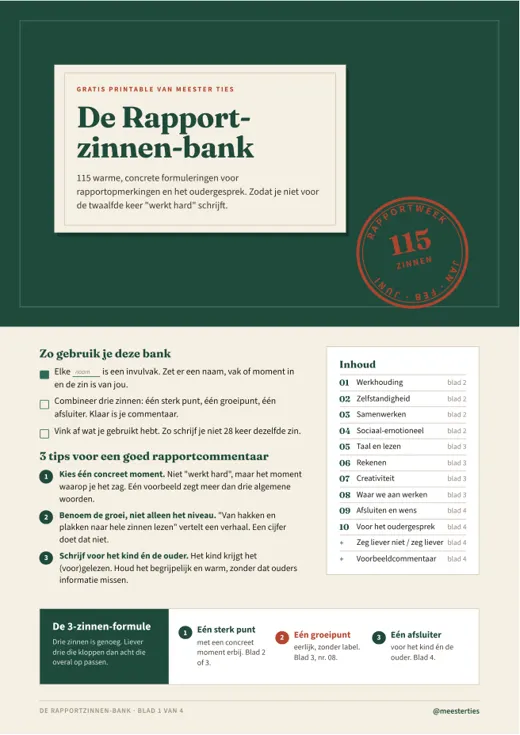 Voorbeeld: Rapportzinnen-bank